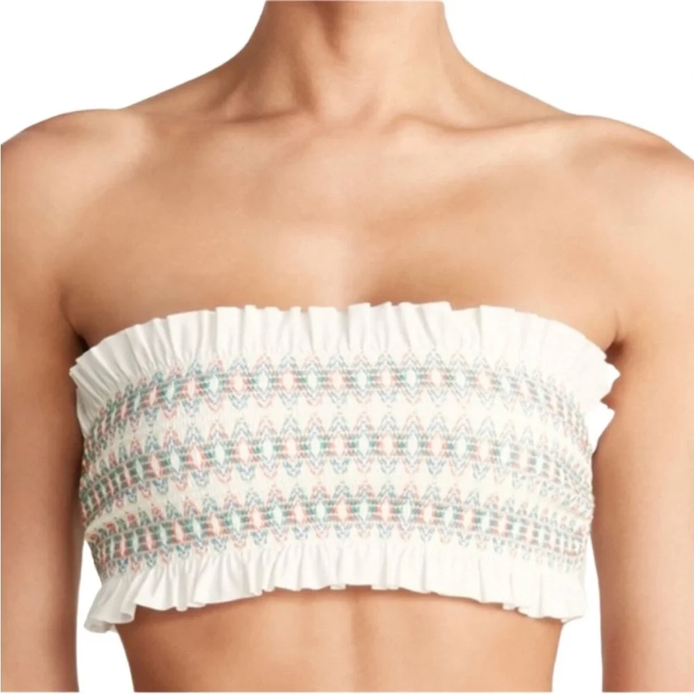 Tory Burch Costa Smocked Bandeau Bikini Top Swimwear